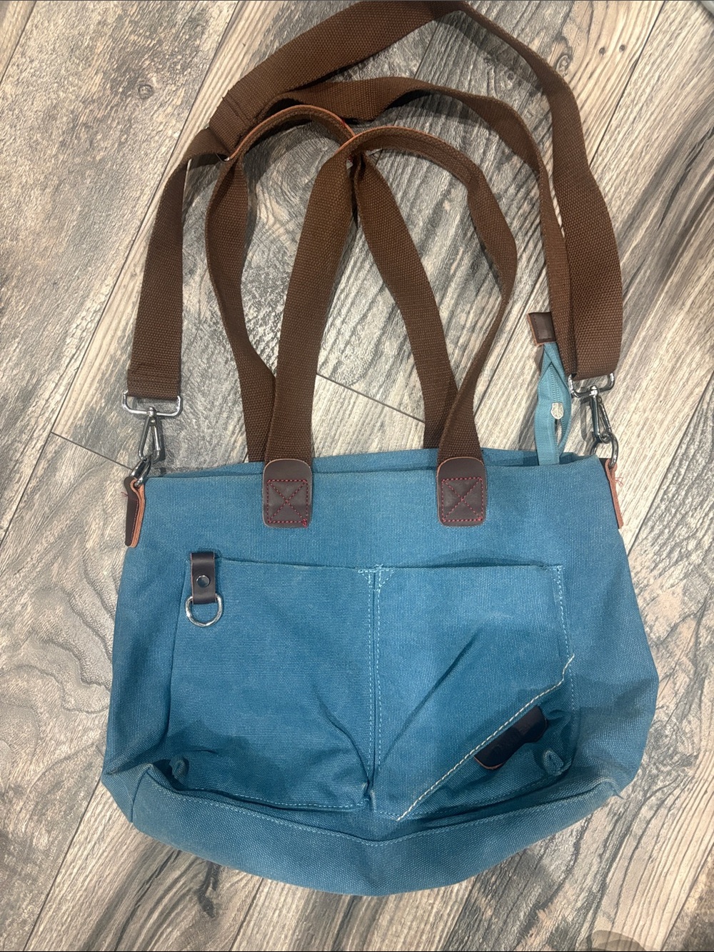 Blue Canvas Tote with Brown Straps